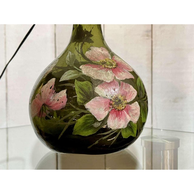 Painted Blown Glass Lamp with Floral Decoration For Sale - Image 11 of 14