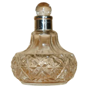 Art Deco Antique Sterling Silver Perfume Bottle in Cut Glass Crystal, 1929