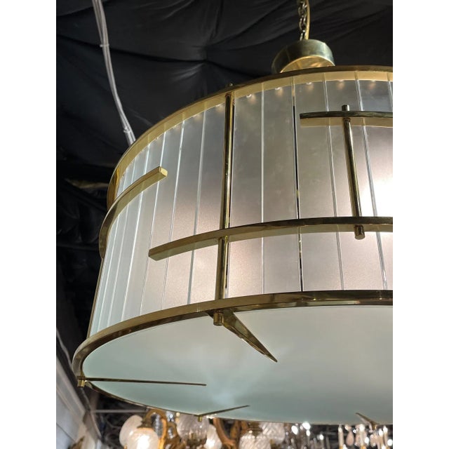 Modern Frosted Murano Glass and Brass Chandelier For Sale - Image 4 of 6