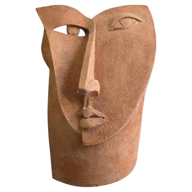 European Artist, Cubist Head Sculpture, 1970s, Terracotta For Sale - Image 14 of 14