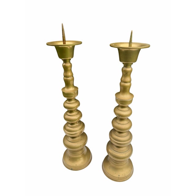 Vintage 20” Brass Turned Baluster Candlesticks, a Pair For Sale In Naples, FL - Image 6 of 12