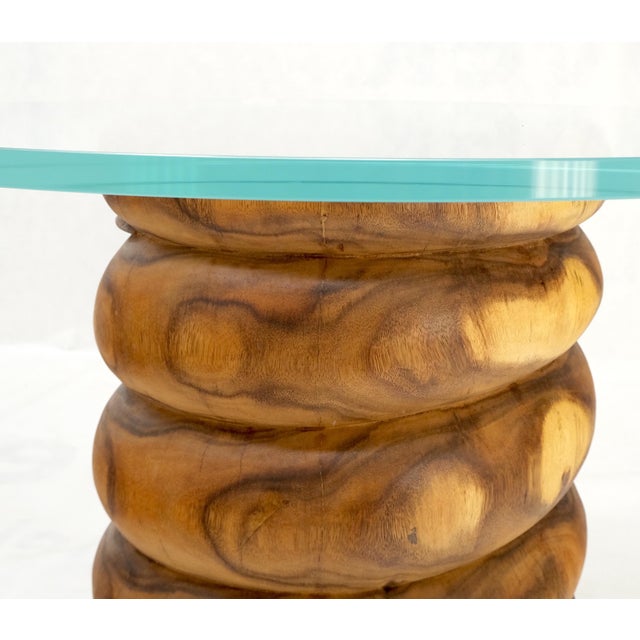 Pair Solid Carved Wood Cylinder Shape Bases Glass Top End Side Tables Stands For Sale - Image 17 of 18