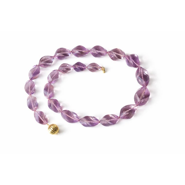 Natural Bolivian Carved Ametrine Beaded Necklace With 14k Gold Clasp For Sale - Image 9 of 11