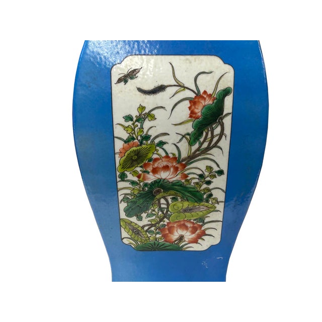 Chinese Bright Blue White Window Scenery Graphic Square Porcelain Vase For Sale - Image 14 of 17