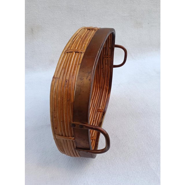 Rattan Basket with Brass Edge Handles, 1970s For Sale - Image 6 of 9
