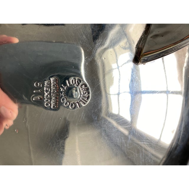 1970s Mid Century Modern Castillo Taxco Abstract Fish Footed Siver Plated Bowl With Malachite & Azurite Inlay For Sale - Image 9 of 14