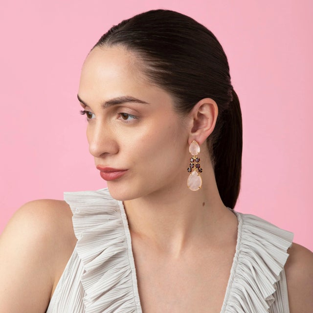 The Marrakech Earrings, created with semi-precious stones, offer a 4-way convertible design achieved by removing...