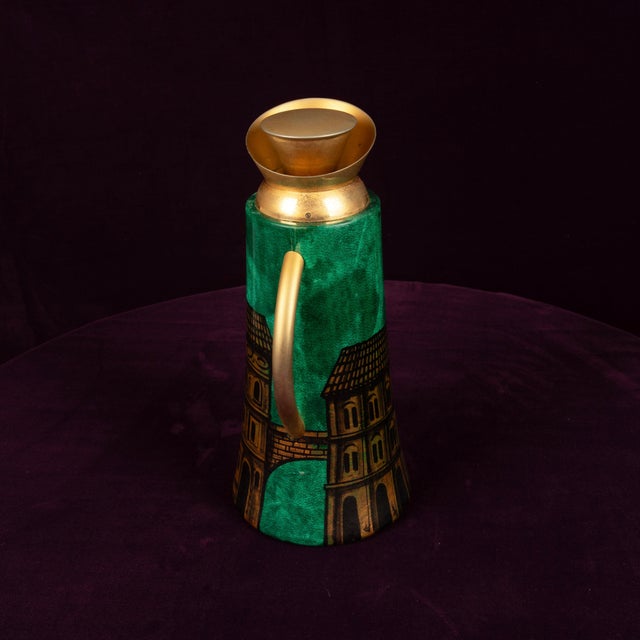 Aldo Tura Model 968D Thermos in Hand-Decorated Green Goatskin Parchment by Aldo Tura, Italy, 1960s For Sale - Image 4 of 18
