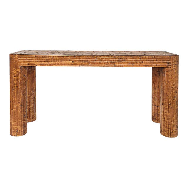 Vintage McGuire Style Split-Reed Bamboo Console Table For Sale