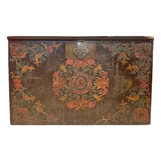 1960s Tibetan Hand Painted Floral Trunk For Sale