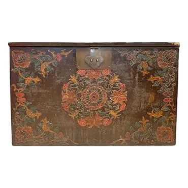 1960s Tibetan Hand Painted Floral Trunk For Sale