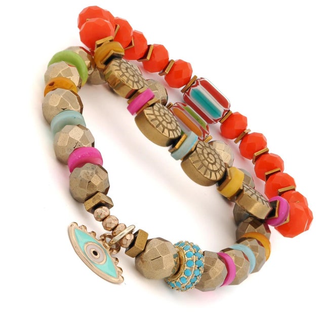 Asian Sunset Breeze Evil Eye Beaded Bracelet Set For Sale - Image 3 of 8