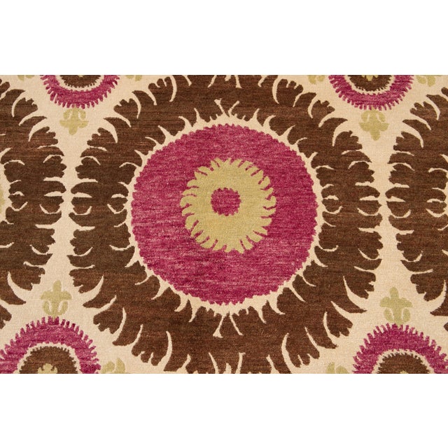 2010s 21st Century Modern Tibetan Wool Rug in Tan With Allover Design For Sale - Image 5 of 11
