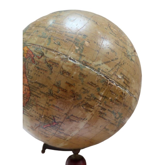 1940s–1950s English Geographia 8-Inch Terrestrial Globe on Turned Red Wood Base For Sale - Image 11 of 12