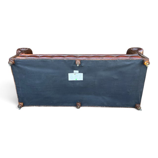 Restoration Hardware Chesterfield Cognac Leather Sofa With Brass Nailhead & Casters For Sale - Image 14 of 16