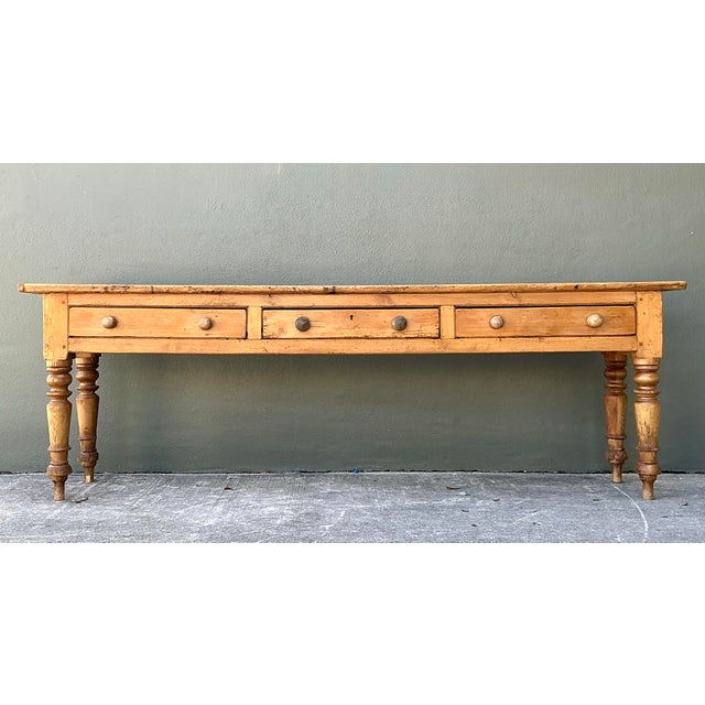 Vintage Primitive Long Pine Console For Sale - Image 9 of 12