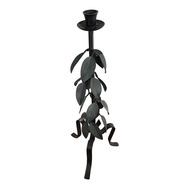 Late 20th Century Modern Candle Stick Holder Adorned With Olive Leaves