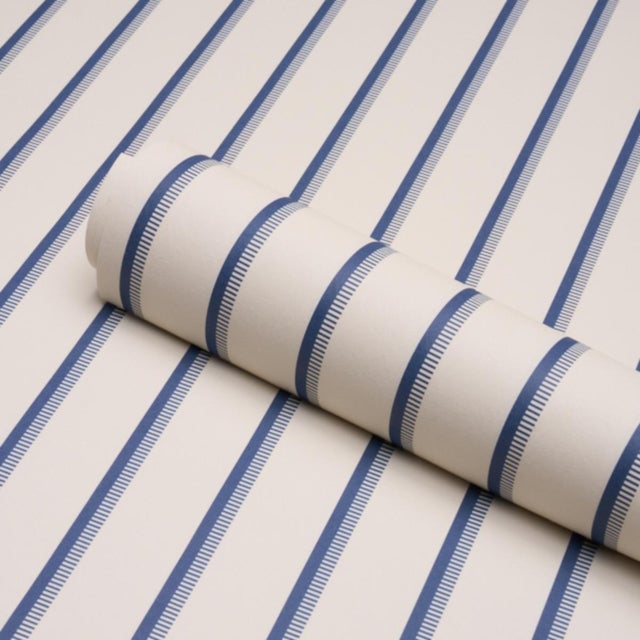 Schumacher Schumacher Tyla Stripe Wallcovering In Indigo For Sale - Image 4 of 6