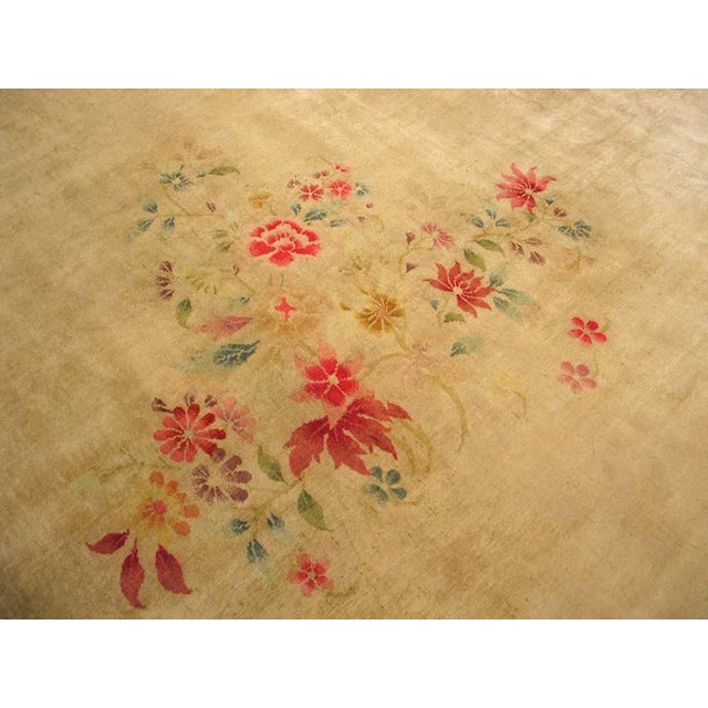 1920s Tan Khaki Floral Antique Chinese Art Deco Rug 10'0" X 13'4" Knotted Wool Carpet For Sale - Image 4 of 5
