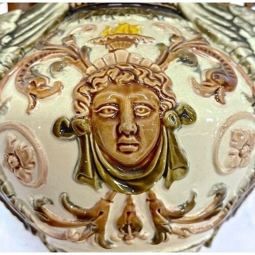 Brown Antique Majolica Classical Style Gryphon Vase For Sale - Image 8 of 10