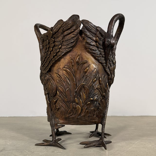 Early 21st Century Bronze Crane Cachepot / Wine Cooler – Sculptural Bird Ice Bucket or Planter - 16 in H For Sale - Image 5 of 7