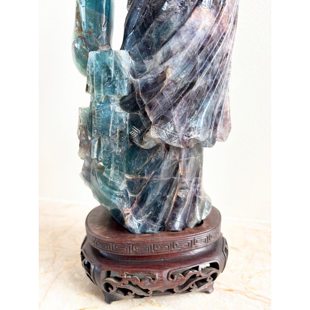 Antique Chinese Qing Dynasty 8.4lb Rainbow Fluorite Carved Lady Figure W/ Stand For Sale - Image 11 of 12