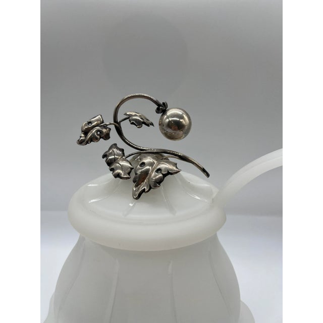 Art Nouveau Antique Sterling Silver Mounted Opaline Glass Sauce Tureen For Sale - Image 3 of 8