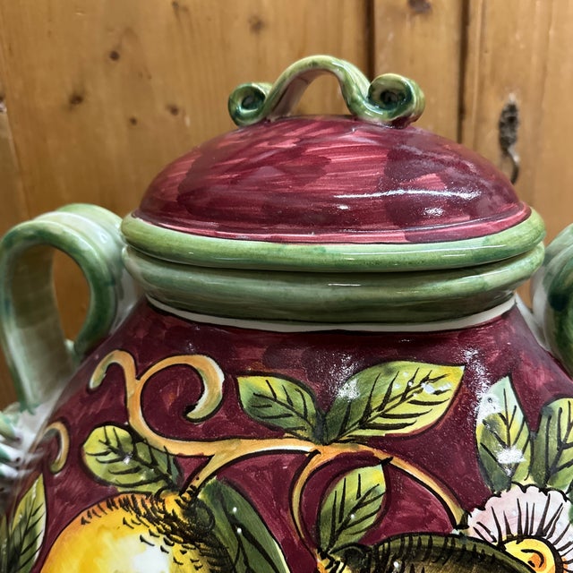 Extra Large Italian Lidded Container, Lion Head and Lemon Tree Motif For Sale - Image 9 of 10