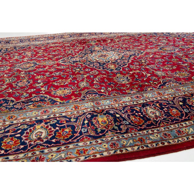 1930s Vintage Persian Kashan Medallion Wool Rug in Red For Sale - Image 5 of 10