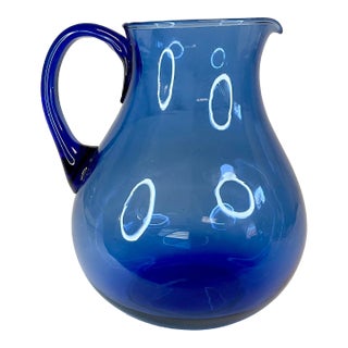 1980s Vintage Art Deco Boho Chic Cobalt Pitcher. For Sale