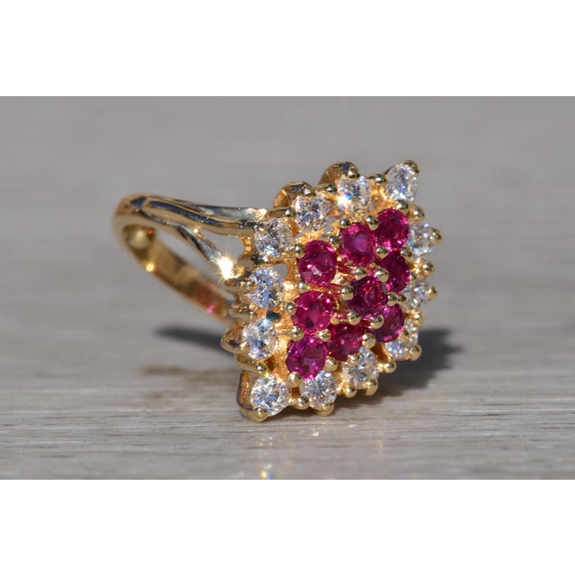 Metal The Levista: Ladies 14K Gold Cluster Ring set with Rubies and Diamonds For Sale - Image 7 of 10