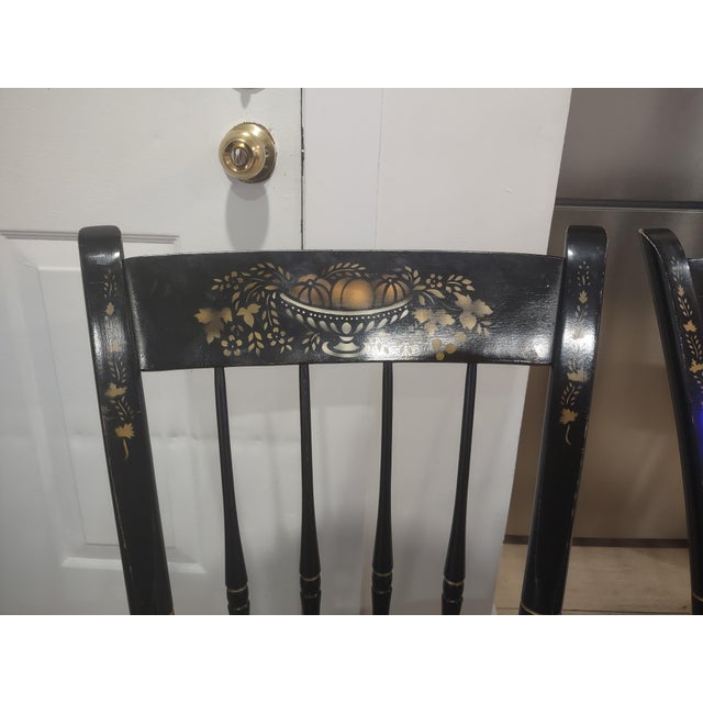 Vintage Nichols & Stone Ebonized Windsor Chairs (4pcs), Hand-Stenciled, Solid Wood For Sale - Image 10 of 15