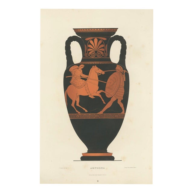 Albert Genick, Greek Amphora with Warrior & Horse, 1883, Lithograph For Sale
