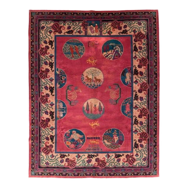 Galerie Shabab Collection Mid-20th Century Handmade Chinese Pictorial Art Deco Room Size Carpet For Sale