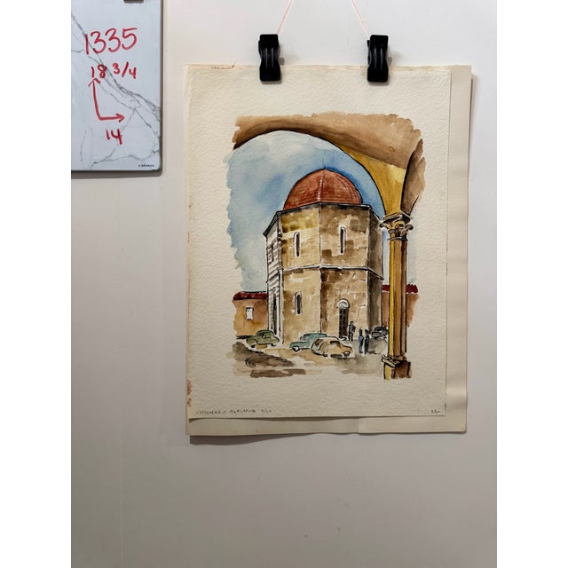 Paper Henry Emil Salloch Original Watercolor on Paper Volterra, Battistero. 1970. For Sale - Image 7 of 7