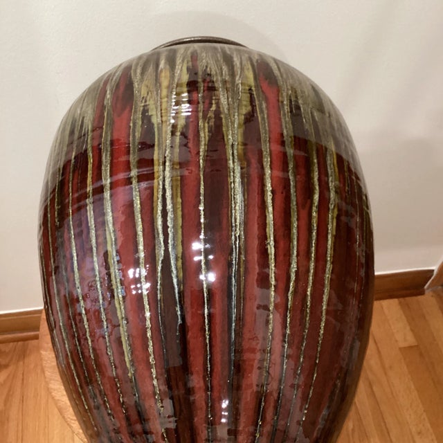 Vintage Exta Large Stoneware Iridescent Colors Drip Glaze Pottery Vase For Sale - Image 12 of 13
