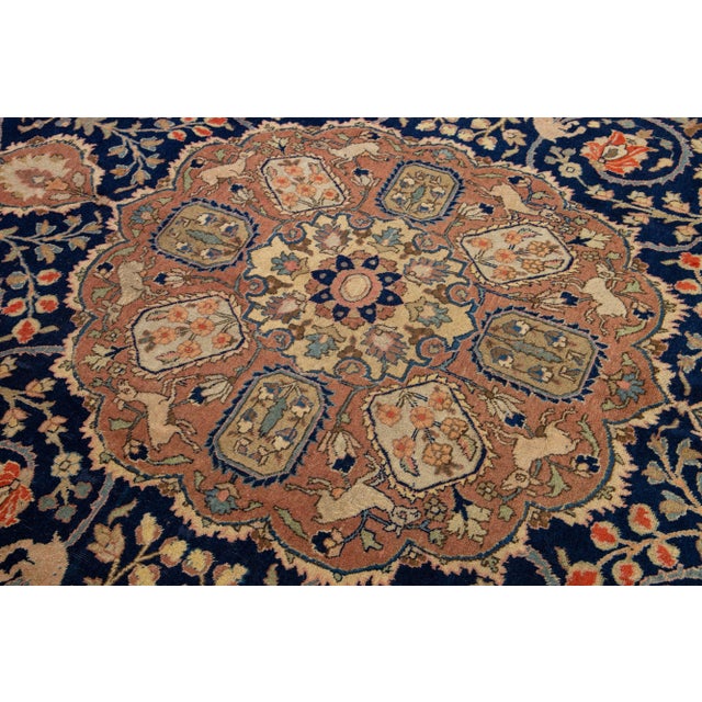 Medallion Antique Wool Rug Persian Tabriz in Navy Blue For Sale - Image 9 of 9