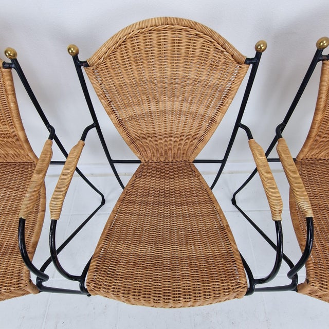 Vintage Wicker and Iron Armchairs by Frederic Weinberg, 1950s, Set of 8 For Sale - Image 17 of 18