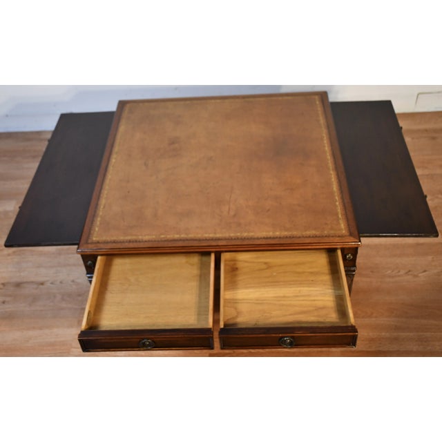 Baker Furniture Company 1940s Baker Regency Mahogany & Leather Top Coffee Table With Pull-Out Tray For Sale - Image 4 of 12
