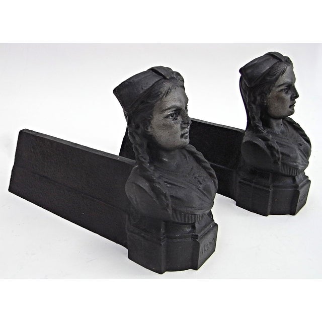 Fireplace Tridents with Female Head in Cast Iron, 1950s, Set of 2 For Sale - Image 3 of 8