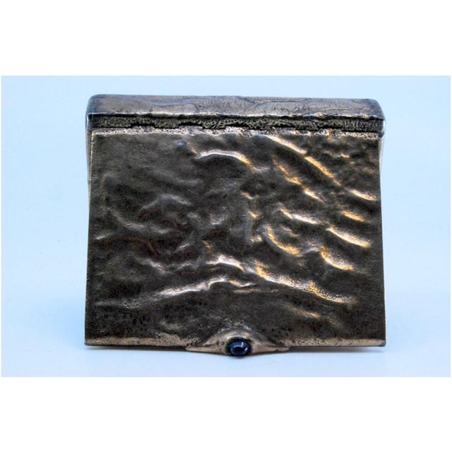 Silver Cigarette Case with Dark Blue Application For Sale - Image 10 of 11