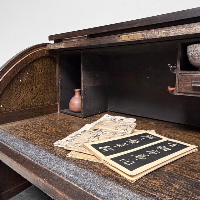 Japanese Seated Shosai-Zukue Writing Desk with Tambour Door, 1920-1930 For Sale - Image 16 of 18