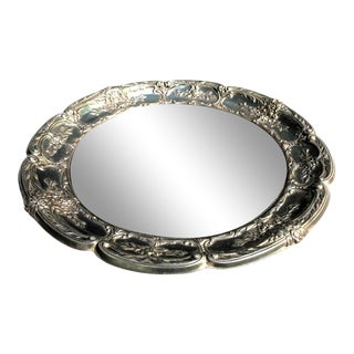 1950s Round Silver Mirror Tray For Sale