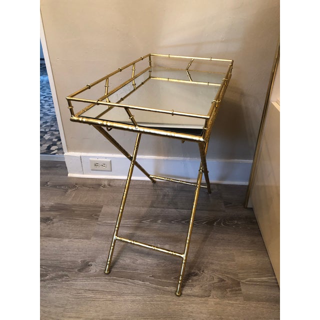 Gold Metal Bamboo Mirrored Folding Tray Table Chairish