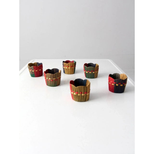 Vintage Woven Straw Cup Holders- Set of 6 For Sale - Image 4 of 11