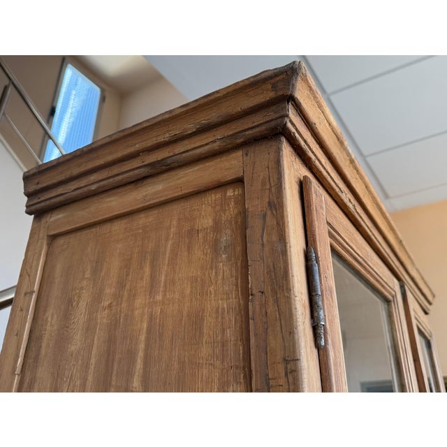 19th Century Large & Narrow Cupboard or Bookcase with Glass Vitrine, Pine For Sale In Miami - Image 6 of 18