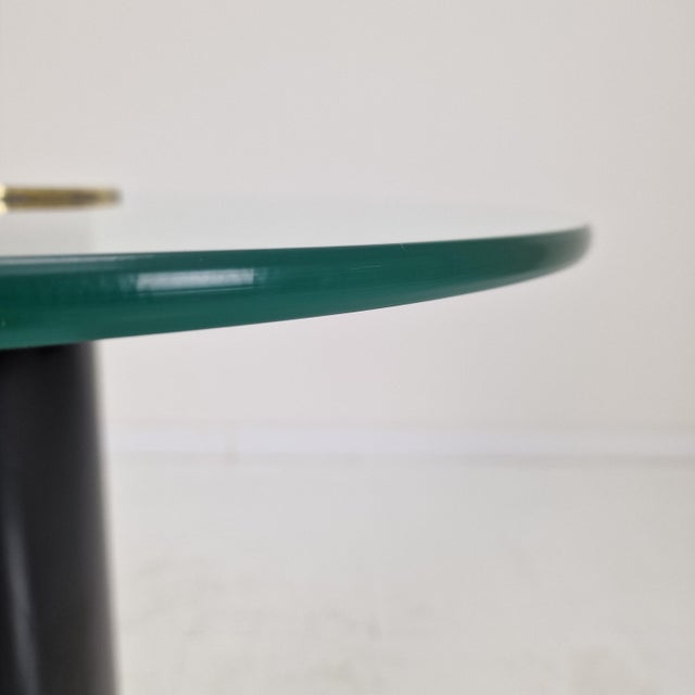 Black Postmodern Glass, Brass, and Wood Side Table, Germany, 1980s For Sale - Image 8 of 14
