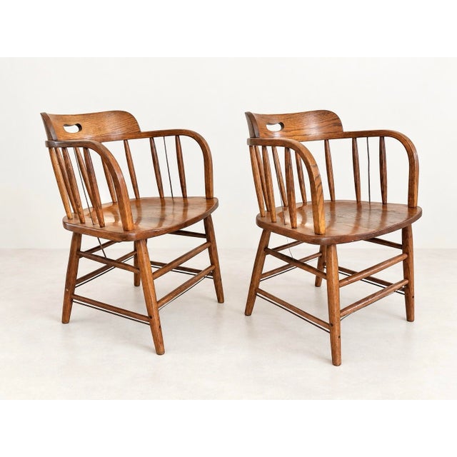 Boling Chair Company Vintage Original Boling Chair Company Mid-Century Modern Barrel-Back Captain’s Chairs a Beautiful Matching Pair. For Sale - Image 4 of 7
