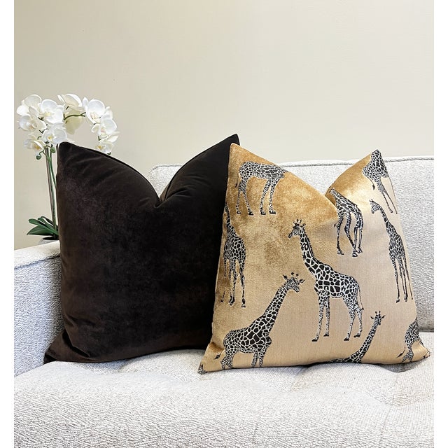 Brown 20x20 Velvet Throw Pillow With Feather Down Insert For Sale - Image 4 of 5