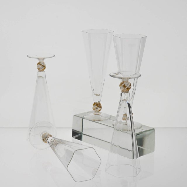 Hexagonal Flutes with Gold Inserts by Cenedese, Set of 5 For Sale - Image 12 of 18